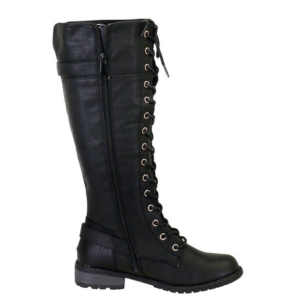 Black Lace-Up Combat Boots - Picture 7 of 10